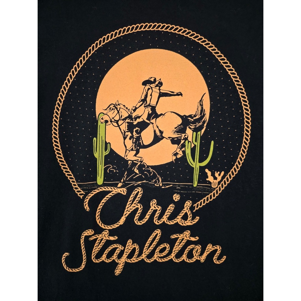 Chris Stapleton Cowboy Graphic T-Shirt 2XL Black Cotton Western Country Rock Tee